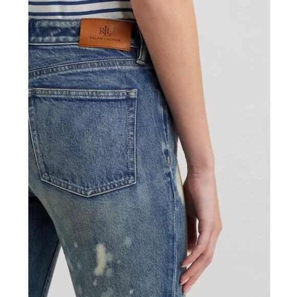 Ralph Lauren Womens 4 Bleach Splattered Ankle Straight Jeans Blue Preppy Artsy - Picture 6 of 9